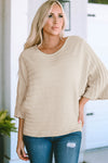 Cozy Women's Apricot Ribbed Knit Dolman Sweater with Exposed Seams - Stylish Everyday Essential for Effortless Chic