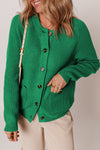 Cozy Women's Dark Green Chunky Cardigan Sweater with Button Front & Round Neck - Perfect for Fall and Winter Fashion