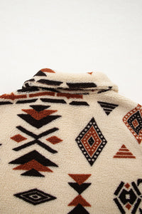 Beige Western Aztec Half Zip Plush Sweatshirt