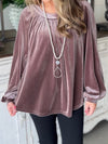 Velvet Keyhole Back Swing Blouse in Rose Tan