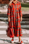 Stylish Women's Red Plaid Long Sleeve Ruffle Tiered Dress - Comfortable Casual Fashion for Everyday Wear