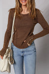 Women's Casual Chic Ribbed Long Sleeve Cotton Top - Soft, Comfortable Fit for Everyday Style
