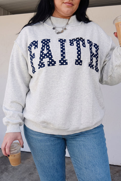 Trendy Plus Size Women's Light Grey Polka Dot Long Sleeve Sweatshirt with Letter Print – Stylish & Comfortable Loose Fit