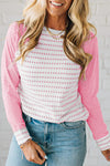 Women's Comfortable Rose Stripe Raglan Long Sleeve Tee - Chic Patchwork Design for Effortless Everyday Style