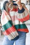 Cozy Vibrant Orange Oversized Striped Knit Sweater for Women – Trendy Layering Piece for Chic Fall Style