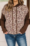 Plus Size Women's Cozy Brown Leopard Print Knit Hoodie - Stylish Casual Wear for Everyday Comfort