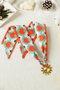 Vitality Orange Geometric Heart Print Scarf Golden Sun Pendant Boho Necklace