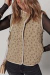 Stylish Women's Khaki Floral Quilted Vest with Concealed Buttons - Perfect Layering Piece for Spring & Summer Outfits