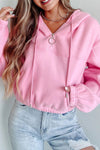 Trendy Women's Pink Cropped Hoodie Sweatshirt with Quarter Zip and Drop Shoulder for a Relaxed, Stylish Look