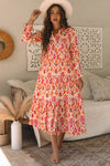 Stylish Women's Orange Geometric Print Maxi Dress - Flattering Western-Inspired Summer Outfit for Effortless Elegance