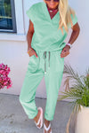 Mint Green V-Neck Tee with Drawstring Pants Set for Women – Stylish Casual Chic Outfit for Ultimate Everyday Comfort