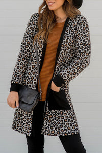 
Cozy Women's Black Leopard Print Cardigan with Pockets - Chic Open Front Layering Piece for Effortless Style