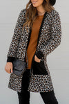 Cozy Women's Black Leopard Print Cardigan with Pockets - Chic Open Front Layering Piece for Effortless Style