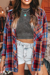 Casual Women's Vintage Red Plaid Shirt - Loose Fit, Stylish Design, Perfect for Everyday Outings and Relaxed Looks