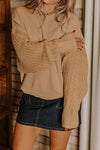 Cozy Women's Camel Cable Knit Slouchy Sweater with Textured Patchwork Sleeves for Stylish Fall Wardrobe