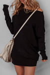 Trendy Women's Black Asymmetric Batwing Sleeve Mini Sweater Dress – Effortless Chic Style for Any Occasion