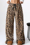 Chic Women's Brown Leopard Print Wide Leg Pants with Plush Comfort and Stylish Contrast Ribbon Bow Detail