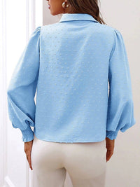 Fashion Solid Lapel Lantern Sleeve Blouse