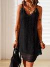 Fashionable V-Neck Sling Dress With Flocked Polka Dot Lace Skirt