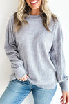 Women's Gray Ribbed Knit Long Sleeve Top with Raw Seams - Chic, Comfortable Essentials for Effortless Everyday Style