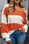 Cozy Women's Orange Striped Knit Sweater - Casual Fall & Winter Essential with Comfortable Fit and Stylish Design