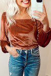 Stylish Burgundy Velvet Puff Sleeve Top for Women - Trendy, Comfortable Fit for Effortless Fashion