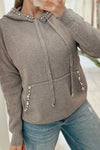 Chic Gray Hooded Sweater for Women with Sparkling Rhinestones and Cozy Kangaroo Pocket – Perfect for Everyday Comfort