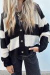 Chic Women's Black Color Block Cardigan - Buttoned V-Neck, Relaxed Fit for Effortless Casual Style and Comfort