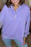 Women's Trendy Lilac Sequin Patchwork High Low Henley Sweatshirt - Stylish and Comfortable Pullover for Effortless Chic