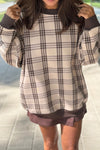 Women's Cozy Plaid Pullover Sweatshirt in Parchment - Relaxed Fit for Effortless Everyday Style