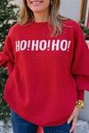 Plus Size Women's Cozy Racing Red "Ho Ho Ho" Graphic Christmas Sweater – Festive Holiday Style for Comfort and Cheer