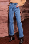 Stylish Women's Light Blue High Rise Straight Leg Jeans with Double Button Detail for Effortless Everyday Elegance