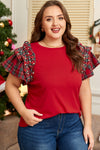 Plus Size Women's Relaxed Fit Red Casual Top with Short Sleeves - Ideal for Everyday Style and Comfort