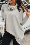 Cozy Women's Gray Cowl Neck Tunic Top - Loose-Fit Casual Style for Effortless Comfort and Everyday Wear
