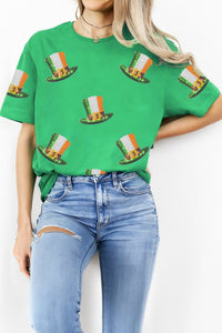 Women's Sequin Irish Top Hat Graphic T-Shirt in Kelly Green