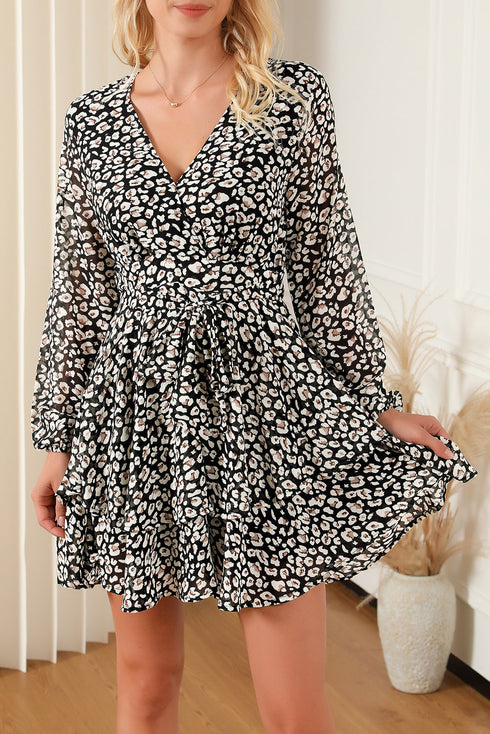 Ruffle Sleeve V Neck Floral Chiffon Maxi Dress