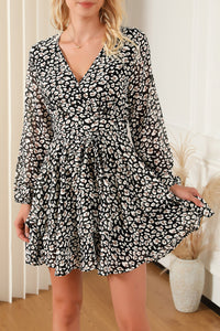 Ruffle Sleeve V Neck Floral Chiffon Maxi Dress