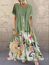Flax Ditsy Print Pullover Fake Two-Piece Maxi Dress