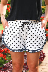 Flirty Women's White Polka Dot Ruffle Trim Shorts - Chic Summer Style with Contrast Details for Effortless Fashion