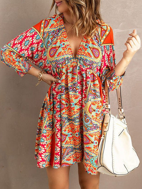 Cute Tassel Off Shoulder Deep V-neck Dress