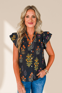 
Women's Floral Cotton-Viscose V-Neck Blouse with Lace Trim