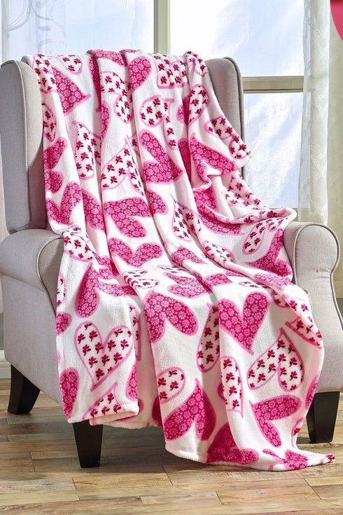Women's Floral Heart Ultra-Plush Flannel Throw Blanket