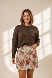 Women's Floral Jacquard Scalloped Mini Skirt with Button Front
