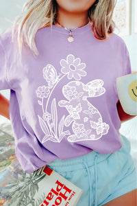 Women's Floral Lace Print Women's Rabbit T-Shirt in Wisteria - Stylish, Comfortable Casual Tee for Trendy Everyday Wear