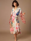 Watercolor Floral and Peacock Print Wrap Robe