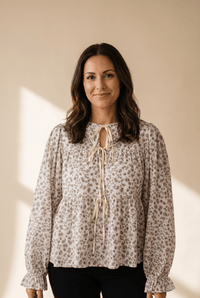 Women's Floral Peplum Blouse with Bow Tie and Flounce Sleeves
