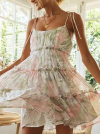 Floral Print Suspender Chiffon Seaside Beach Dress