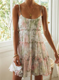 Floral Print Suspender Chiffon Seaside Beach Dress
