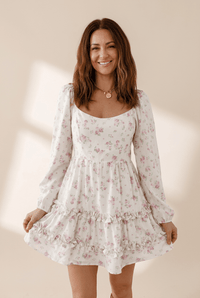 Floral Ruffle Mini Dress with Long Sleeves & Flared Hem