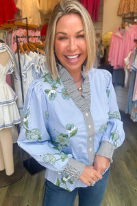 ruffled v neck blouse